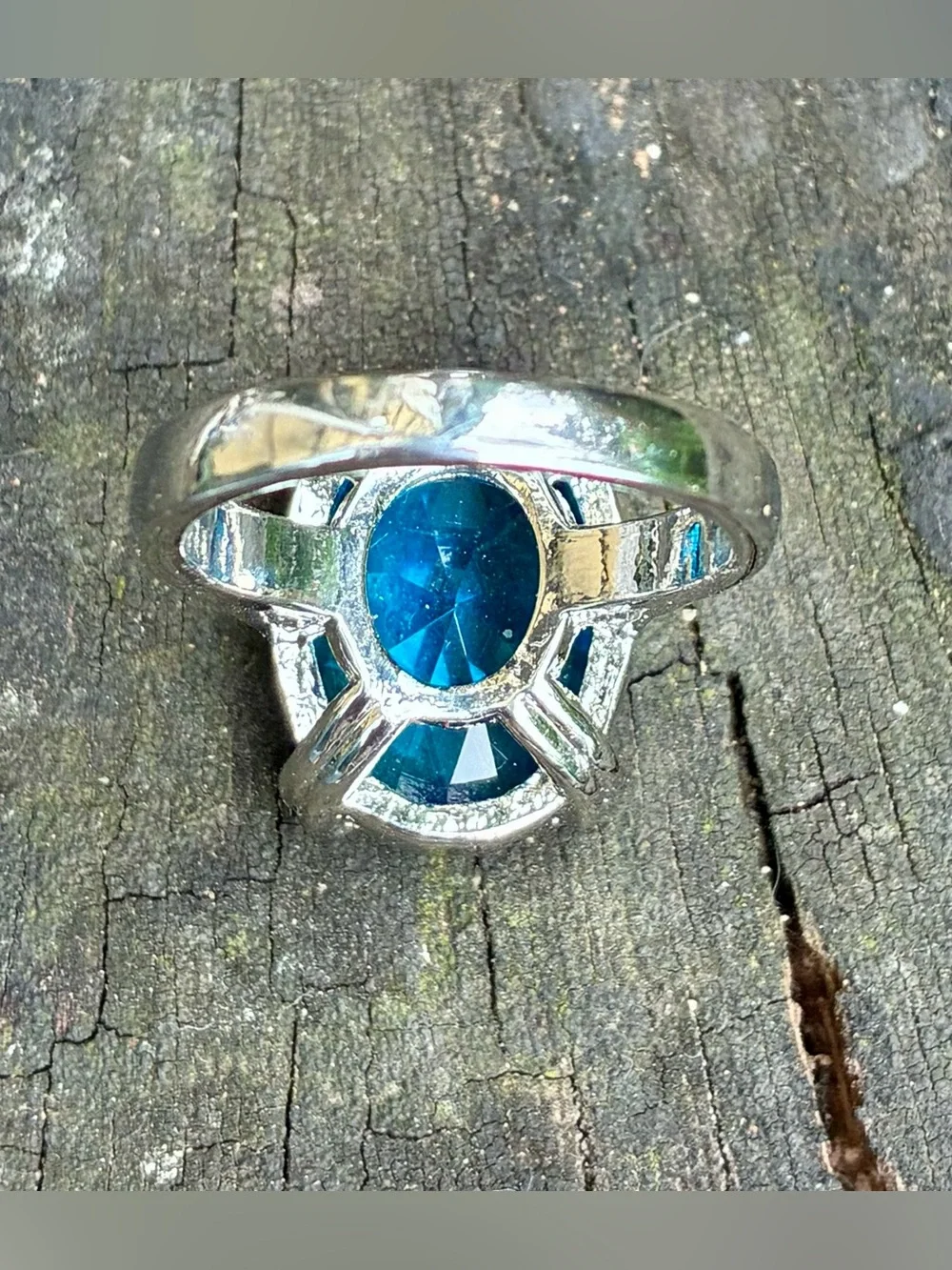 💙 Large Vibrant Blue Oval Egg Shape Faceted Gemstone Statement Ring